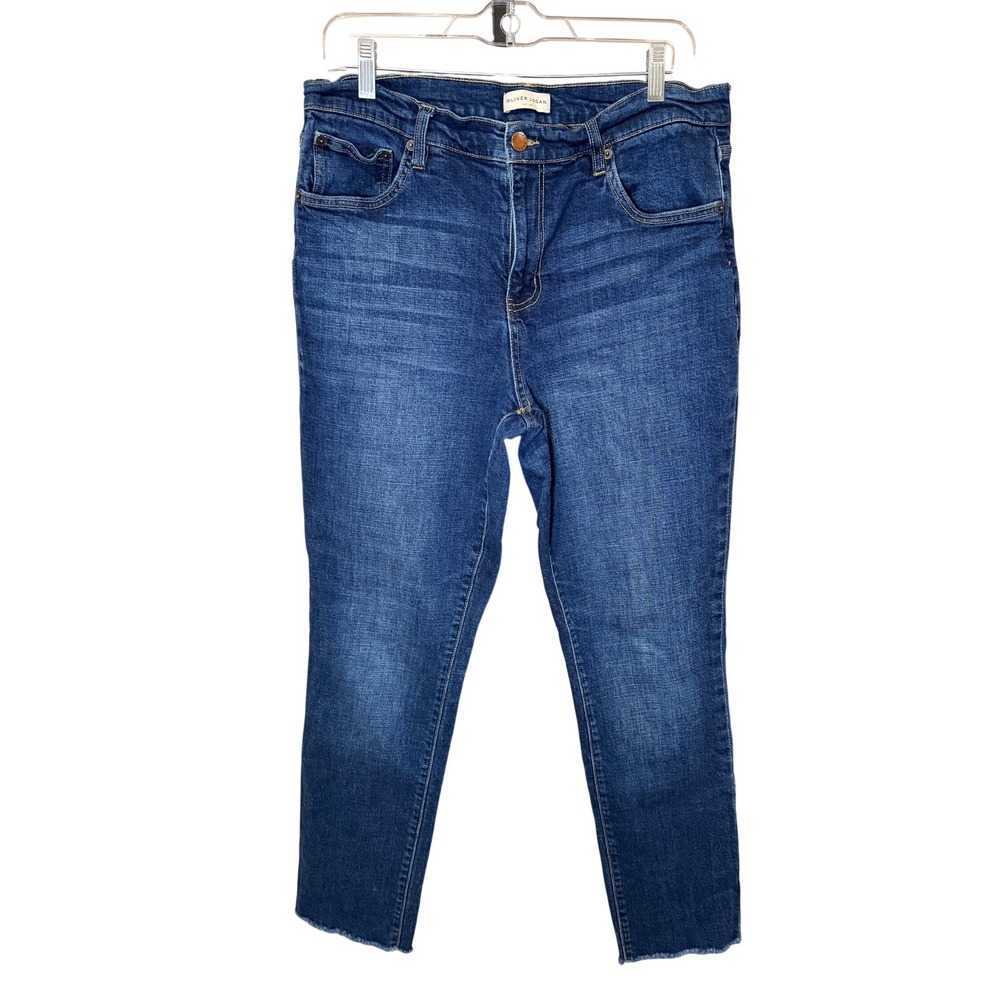 Oliver Logan Crosby Relaxed Taper Jeans Raw Hem Dark Wash Size 31